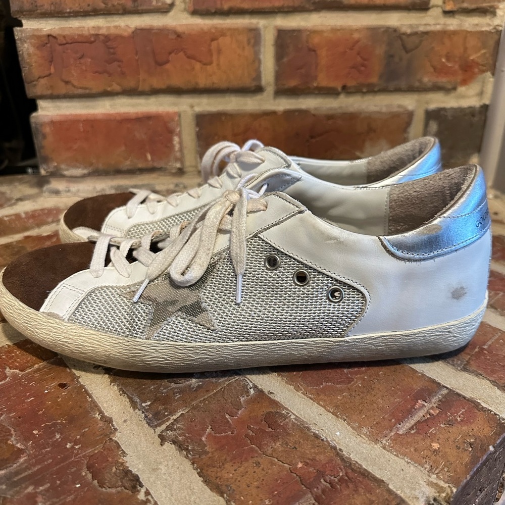 Golden Goose White and Silver Star Sneakers